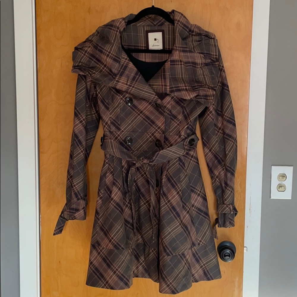 Elevenses plaid trench coat